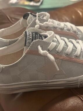 Vintage Havana Silver Glitter Sneakers with Pink Stripe